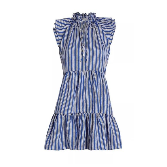 Veronica Beard Dresses & Skirts - VERONICA BEARD Zee Plaid Flax Linen Tiered Knee-Length Dress Size 12 Blue White